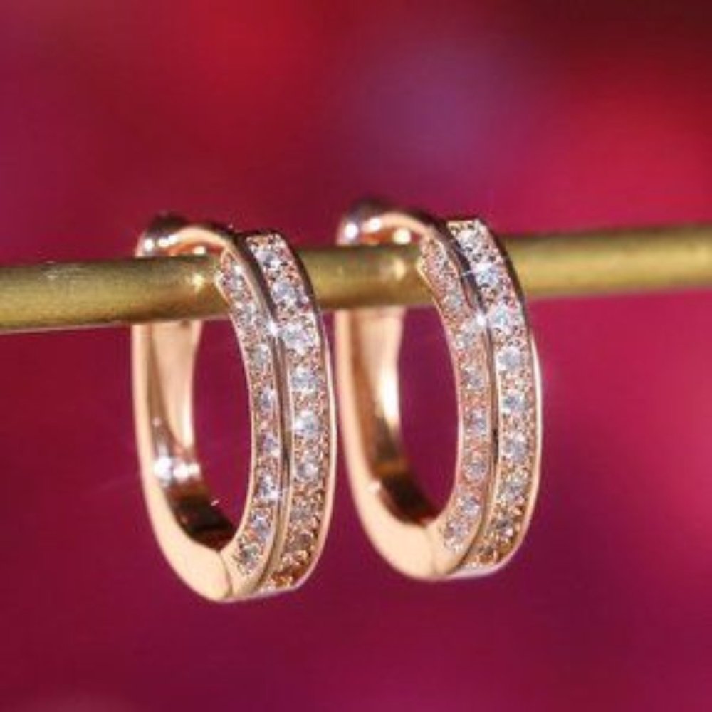 New Rose Gold Plated Oval Diamond Earrings - Picture 2 of 4
